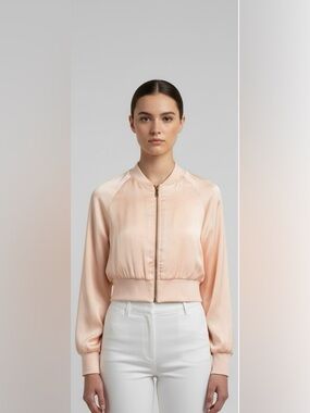 Zara Pale Pink Satin Bomber Jacket